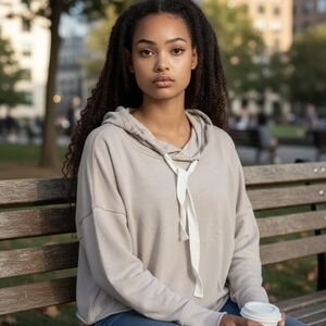 Betsey Johnson Oatmeal Hoodie French Terry Casual Neutral Rolled Edge Sz M